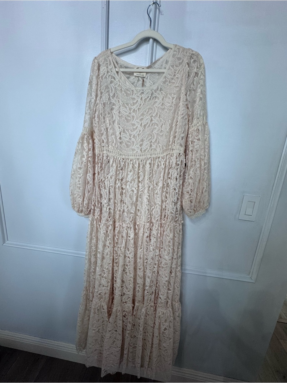 Blush Lace Tiered Maxi Dress with Balloon Sleeves